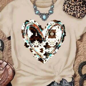 Heart Print Beige Women's Top